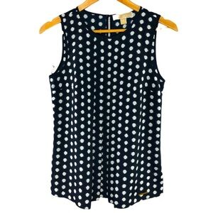 Michael Kors navy white polka dot pleated top
